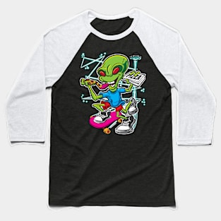 Alien UFO Flying Saucer Pizza Delivery Skateboard Baseball T-Shirt